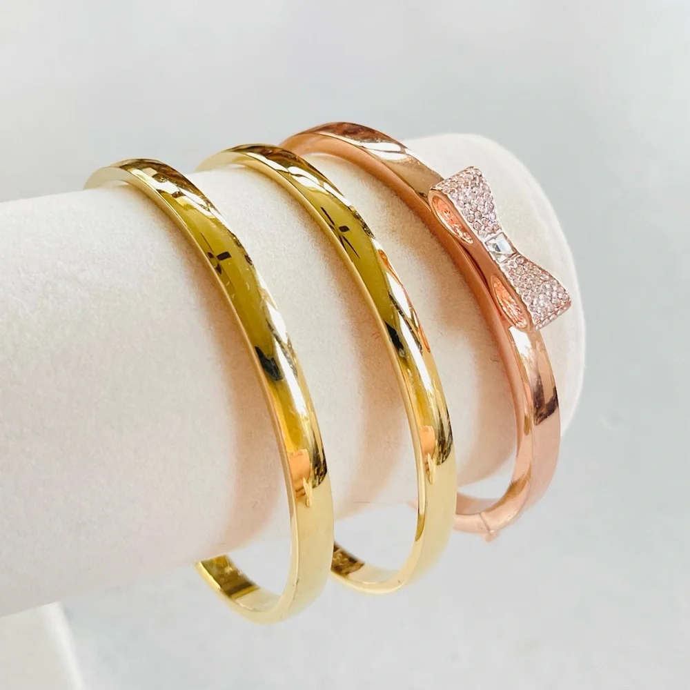Set of 3 Kate Spade Bangles Bracelets Heart of Gold & Rose Gold Bow